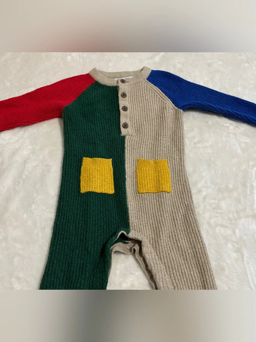 Kids Colorblock Knit One-Piece Romper - Beige, Green, Red, Blue, Yellow